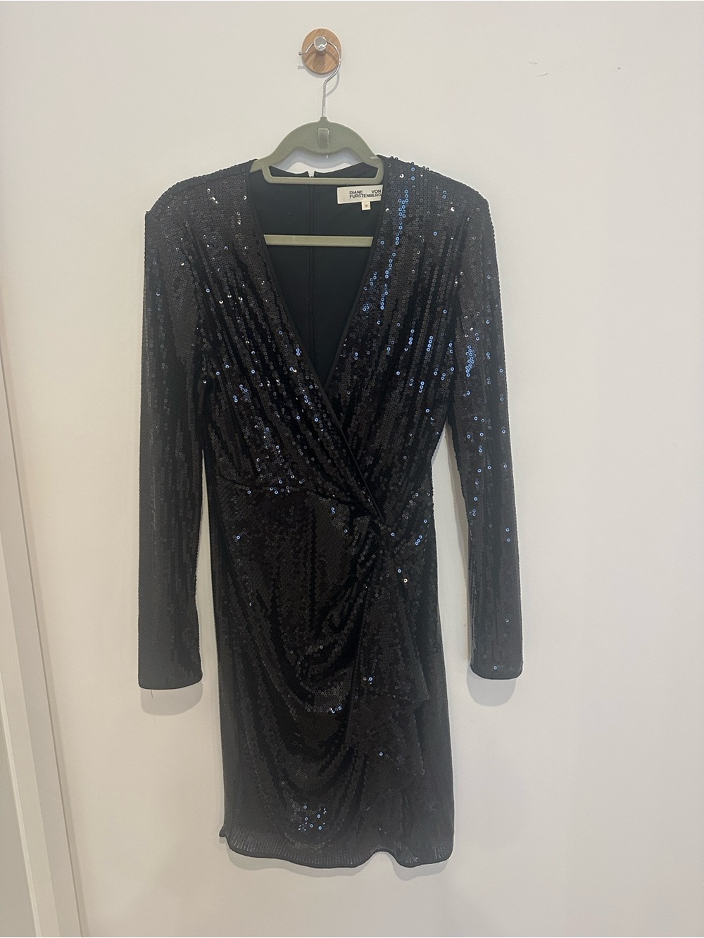 DVF Black Sequin Wrap-Style Dress
